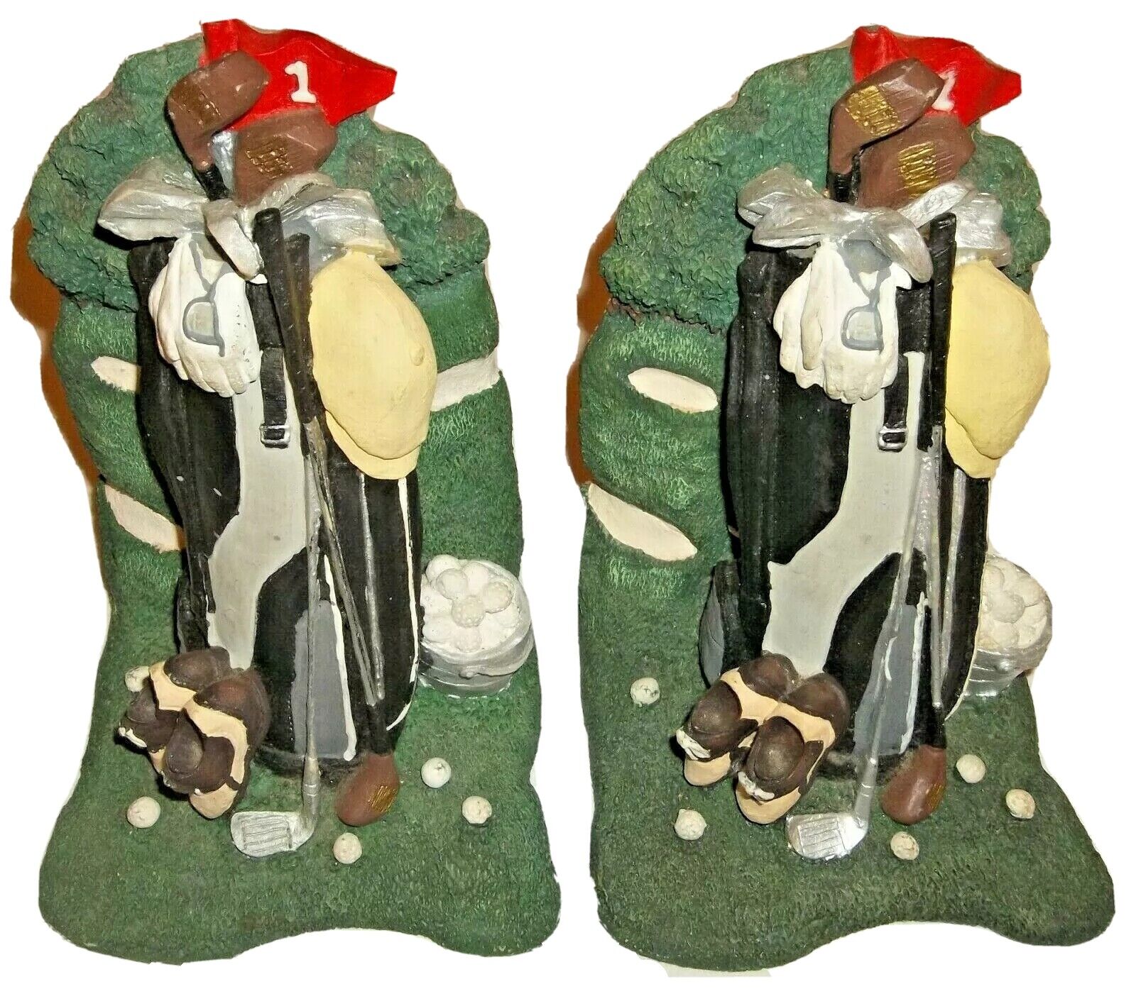 Pair of Vintage Figi Graphics Golf Bookends 1992 Ceramic Golfer Office Clubs