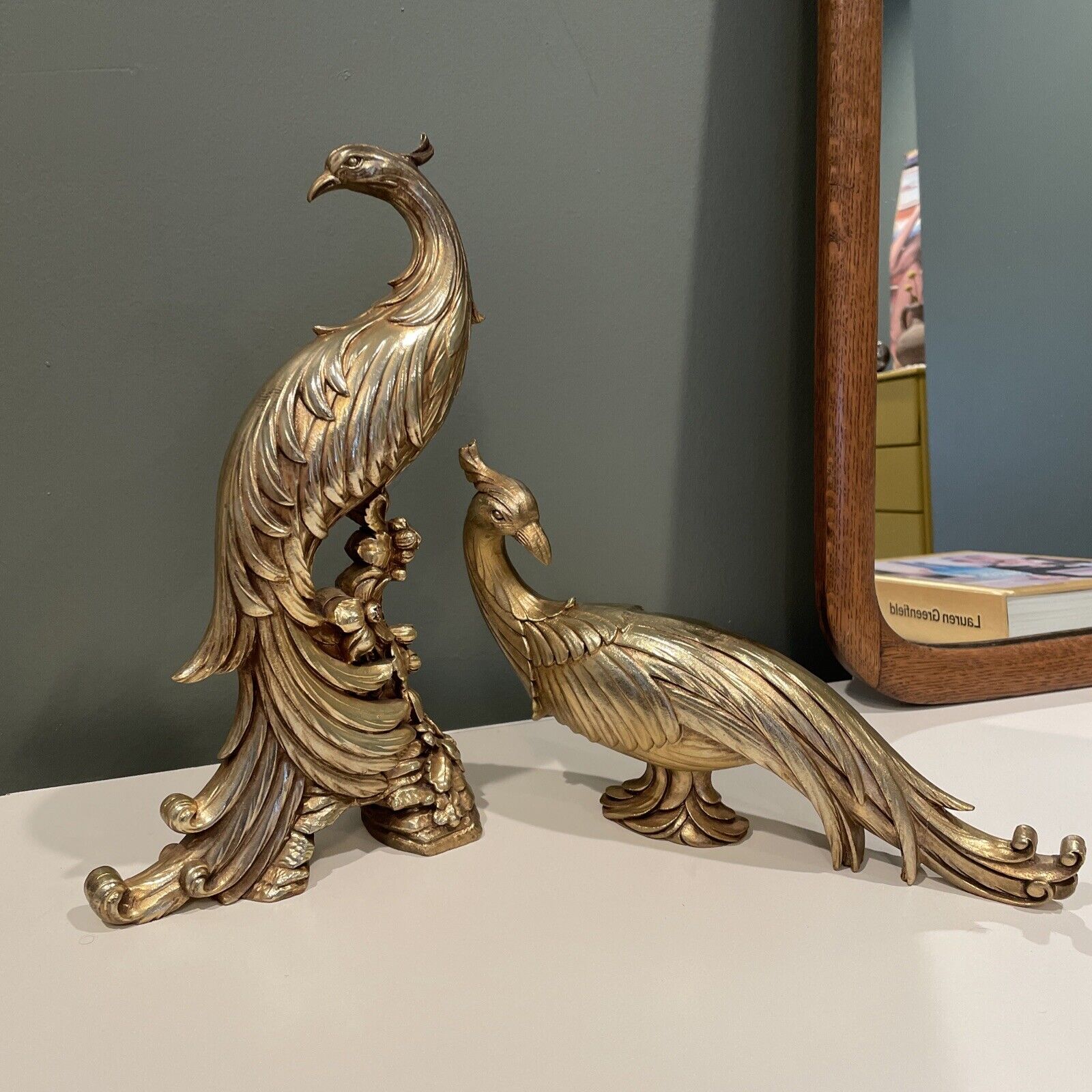Pair Of Gold Gilt Syroco Pheasant Peacock Hollywood Regency VTG 50’s Figures