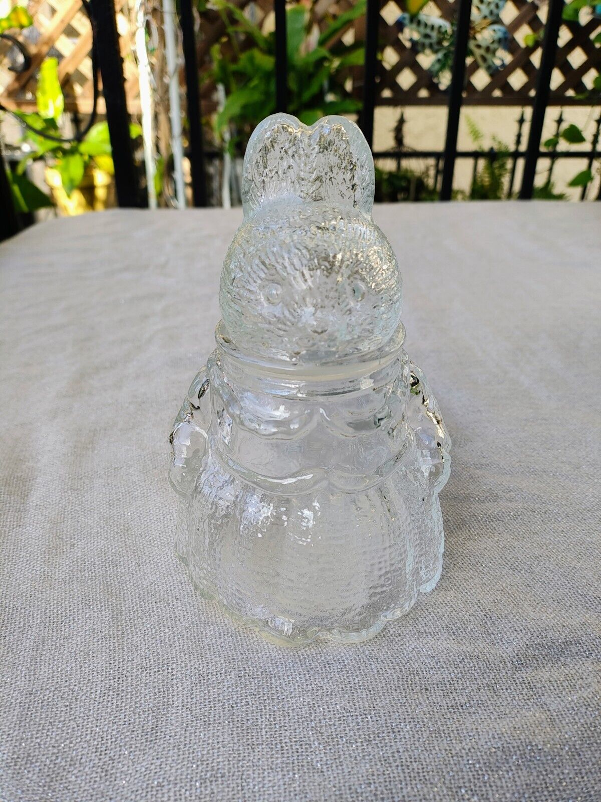 Vintage Textured Clear Glass Mrs. Bunny Rabbit Shaped Candy Jar