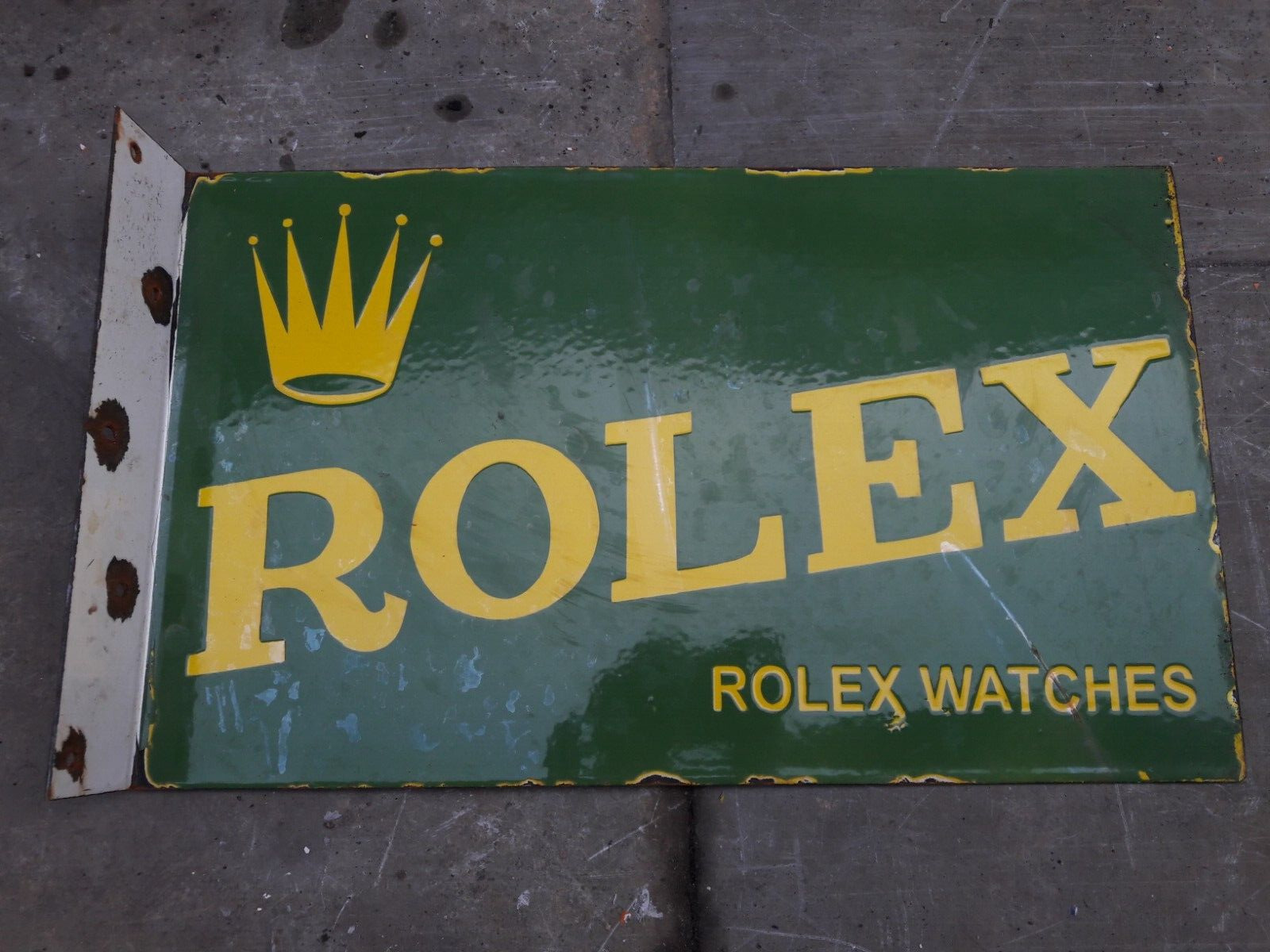 PORCELAIN ROLEX ENAMEL SIGN 18X12 INCHES DOUBLE SIDED WITH FLANGE