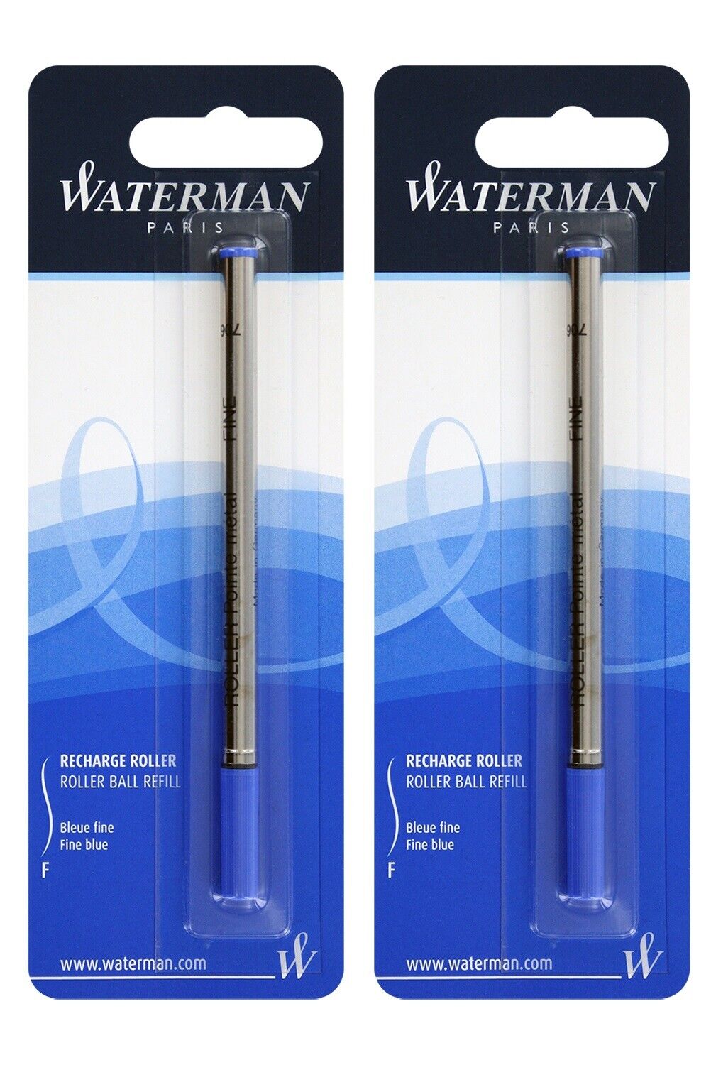 2 Genuine Waterman Rollerball Pen Refills, Fine Point, Sealed Packs