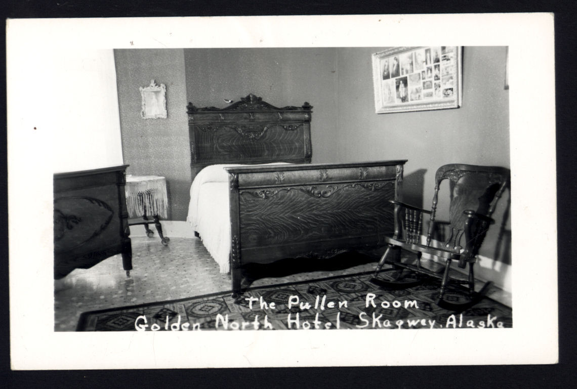 RPPC - GOLDEN NORTH HOTEL Skagway Alaska THE PULLEN ROOM - not posted photo card