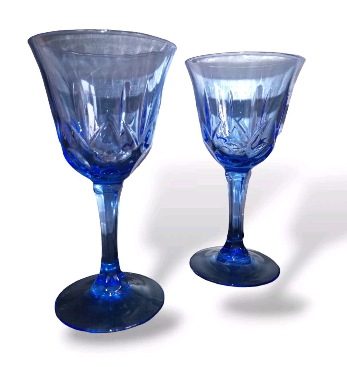 Vintage Fostoria American Blue Avon Set of 2 Wine Water Goblets Glasses 7.5”