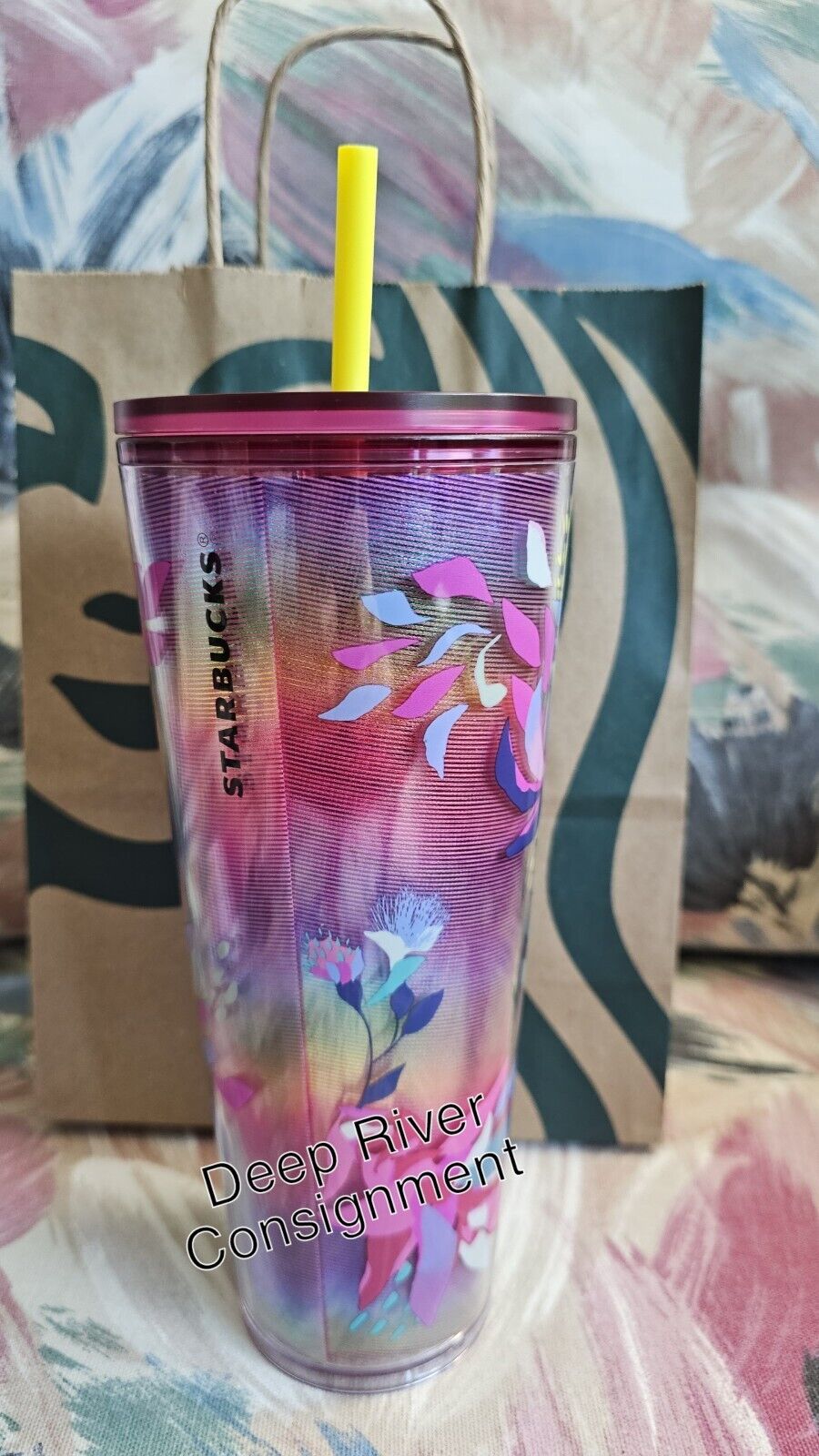  Starbucks 2024 Magenta Exotic Flowers Tumbler Floral Cold Cup Venti