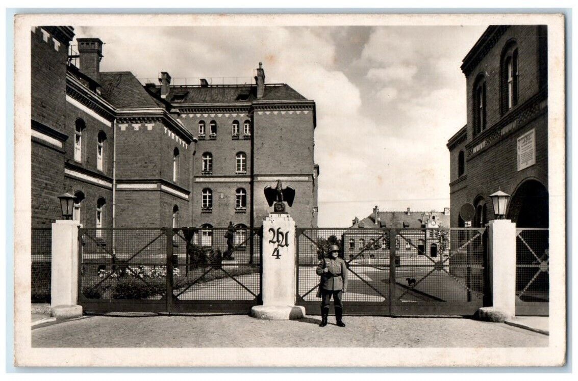 c1940's WWII German Guard Soldier Dachshund Frankenhausen RPPC Photo Postcard