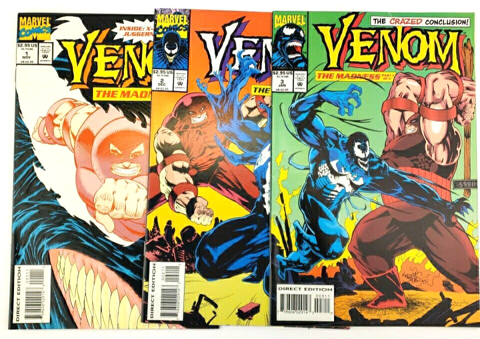 Venom The Madness Issues 1-3 Complete Limited 3 Part Series vs Juggernaut (1993)