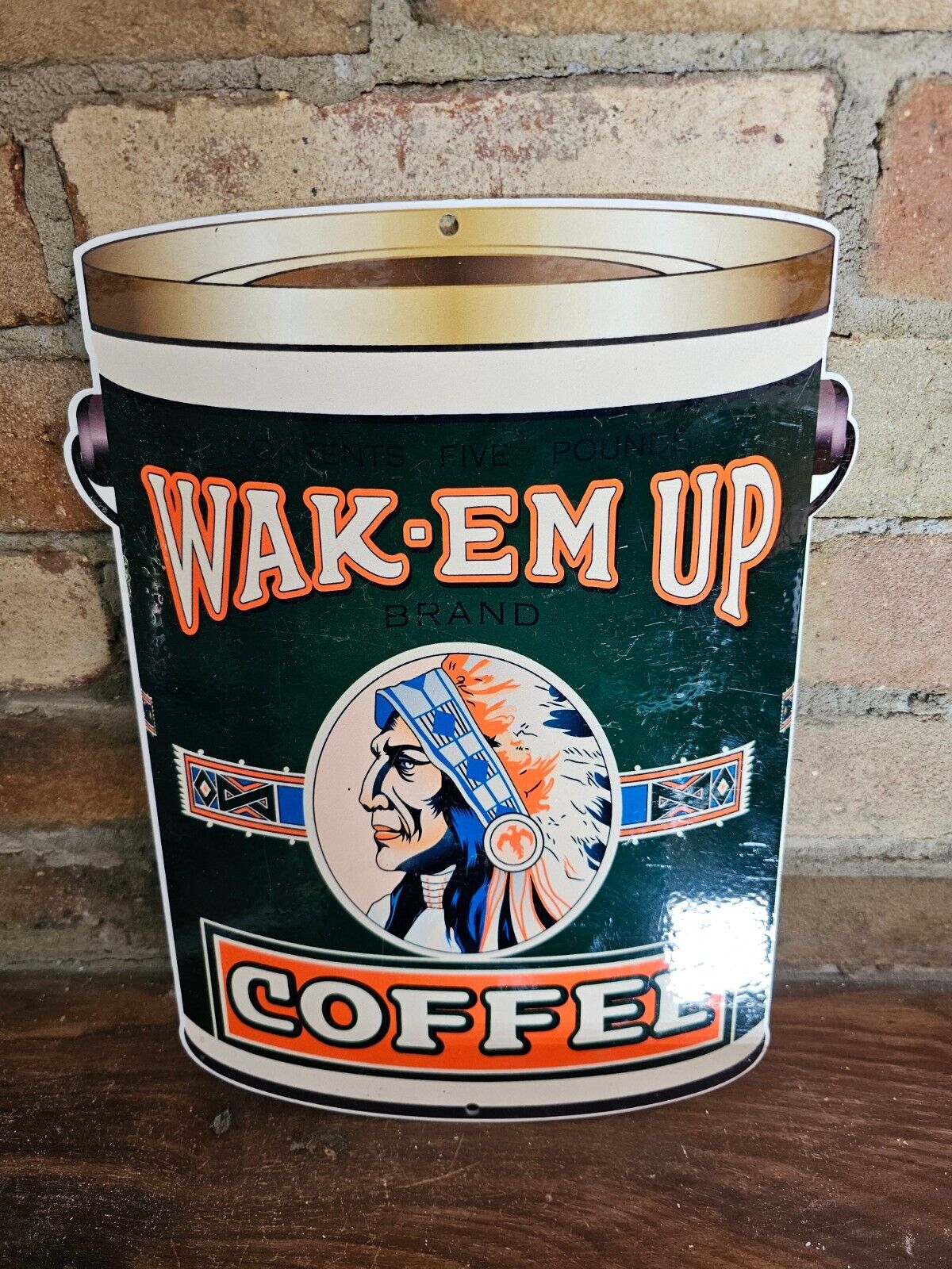 RARE VINTAGE WAKE-EM UP COFFEE PORCELAIN SIGN 12