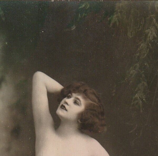 French Woman, Full Au Naturel - Vintage Color Tinted Photo Postcard