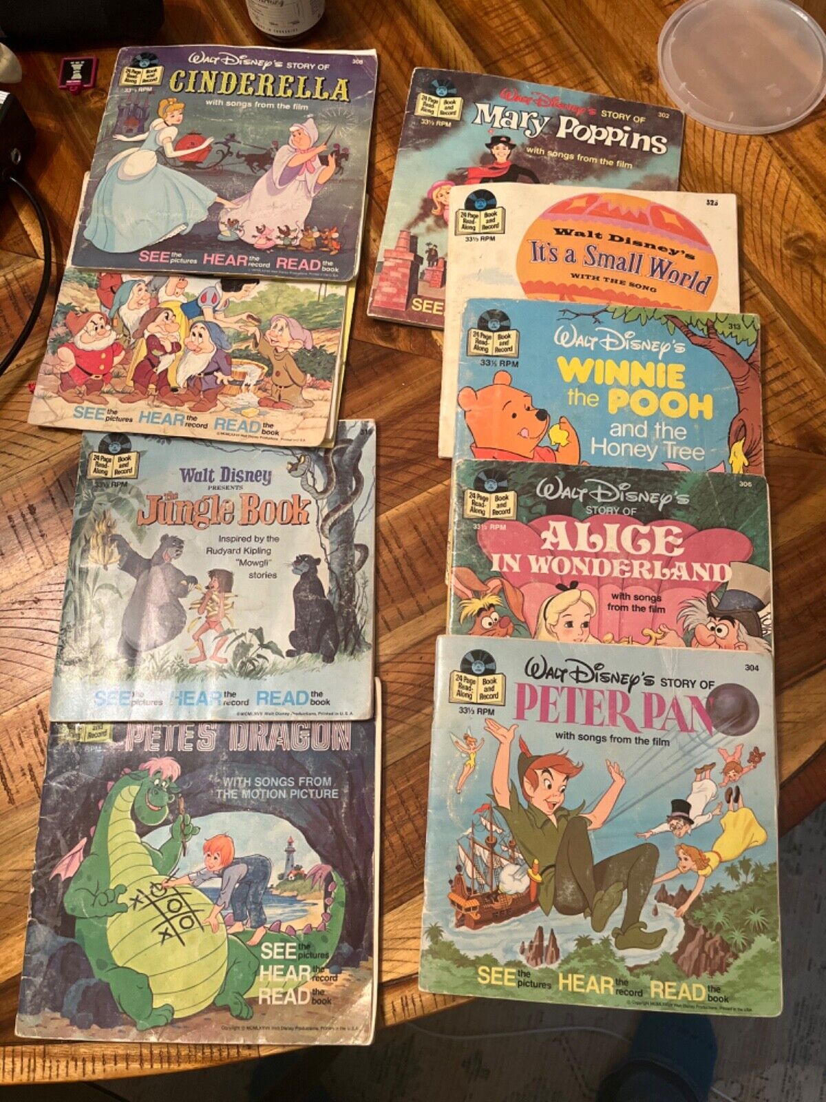 Lot of 9 Vintage Walt Disney Disneyland Read Along Books And Records 33 1/3 RPM