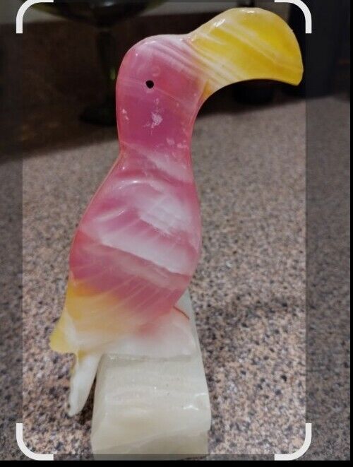 Onyx Carved Stone Marble Toucan Figurine Pink Colors 
