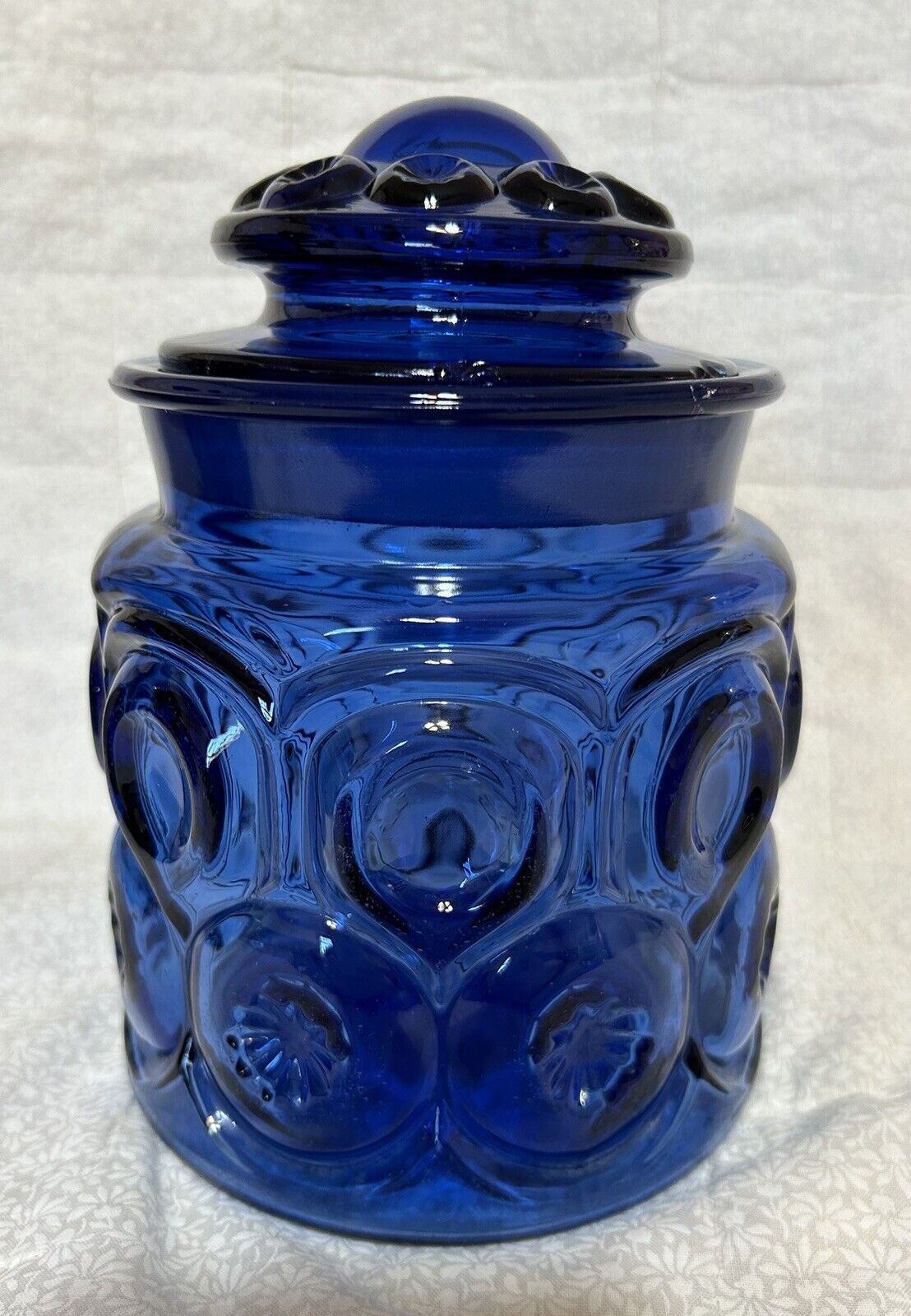 Vintage 7”  L.E. Smith Cobalt Blue Moon & Stars Glass Canister RARE