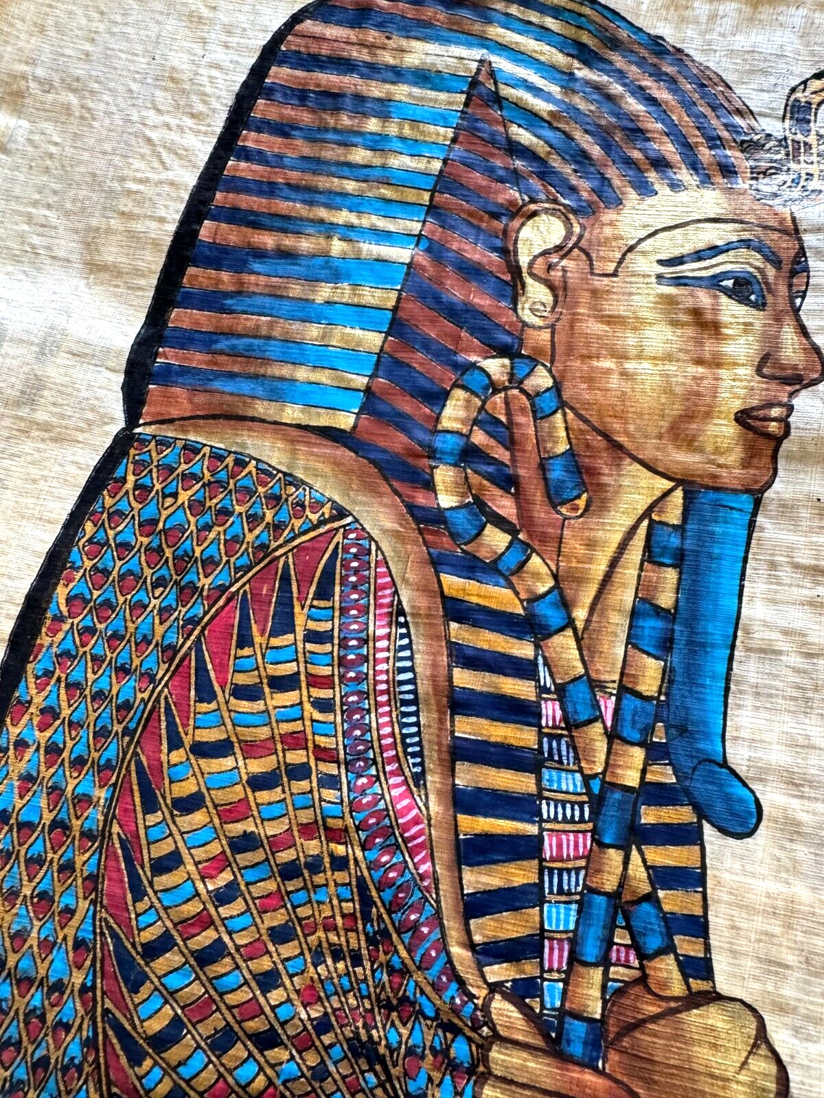 TUTANKHAMUN KING PHAROH PAPYRUS 1960’s EGYPTIAN CRAFT ART 17x13 INCHES COA # 15