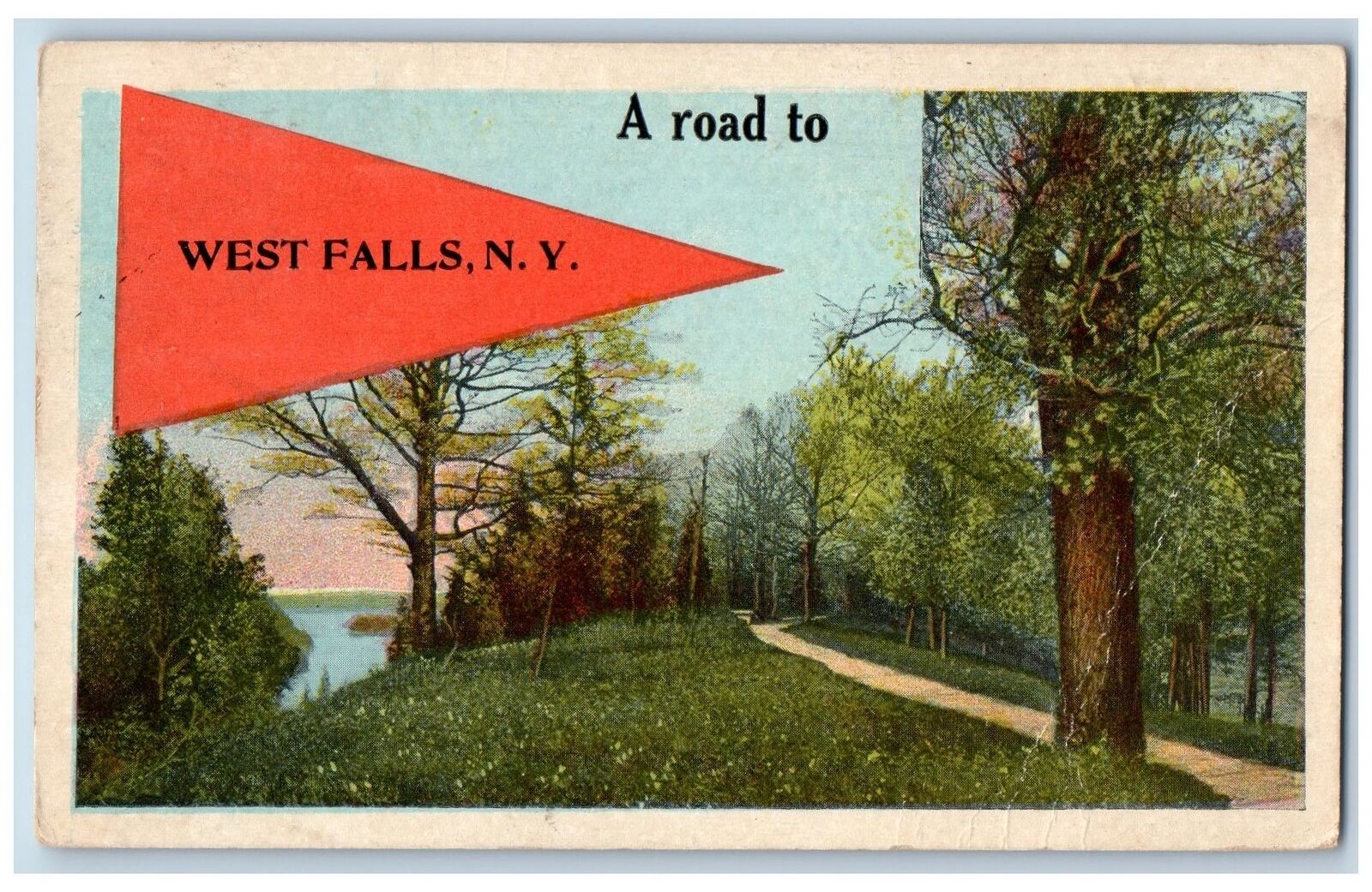 1919 A Road To West Falls Pennant Forest River View New York NY Antique Postcard