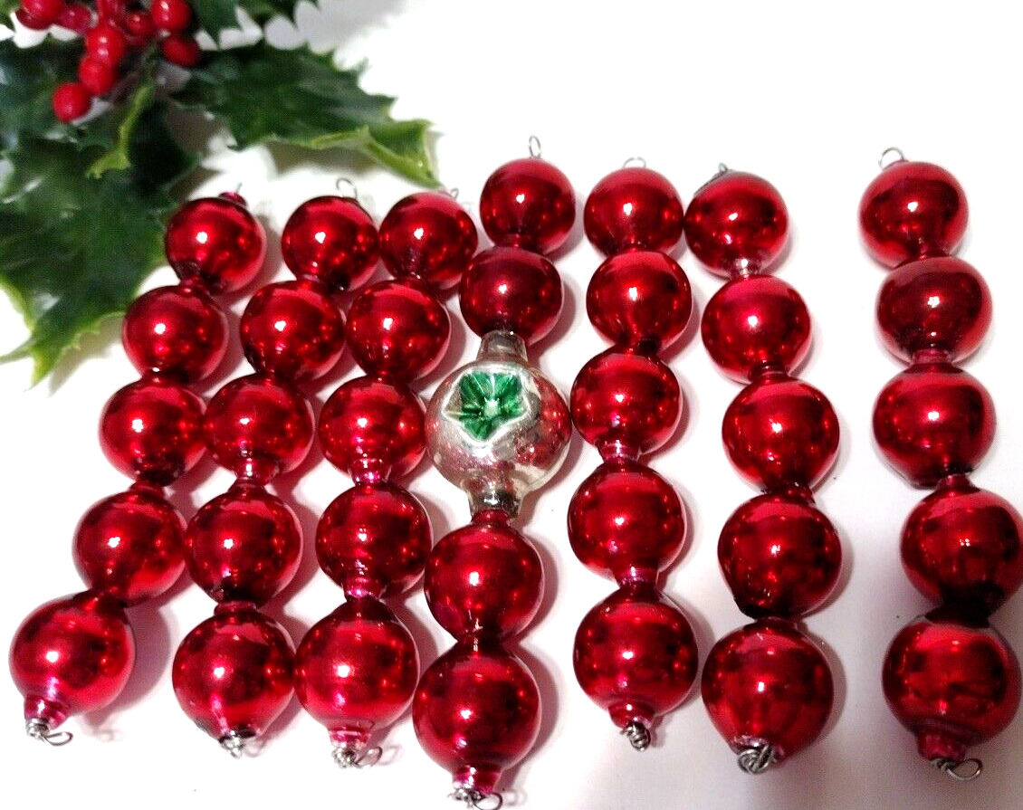 Vtg Christmas Ornaments 7 Mercury Glass Bead Icicles Lg Double Indent Red Green