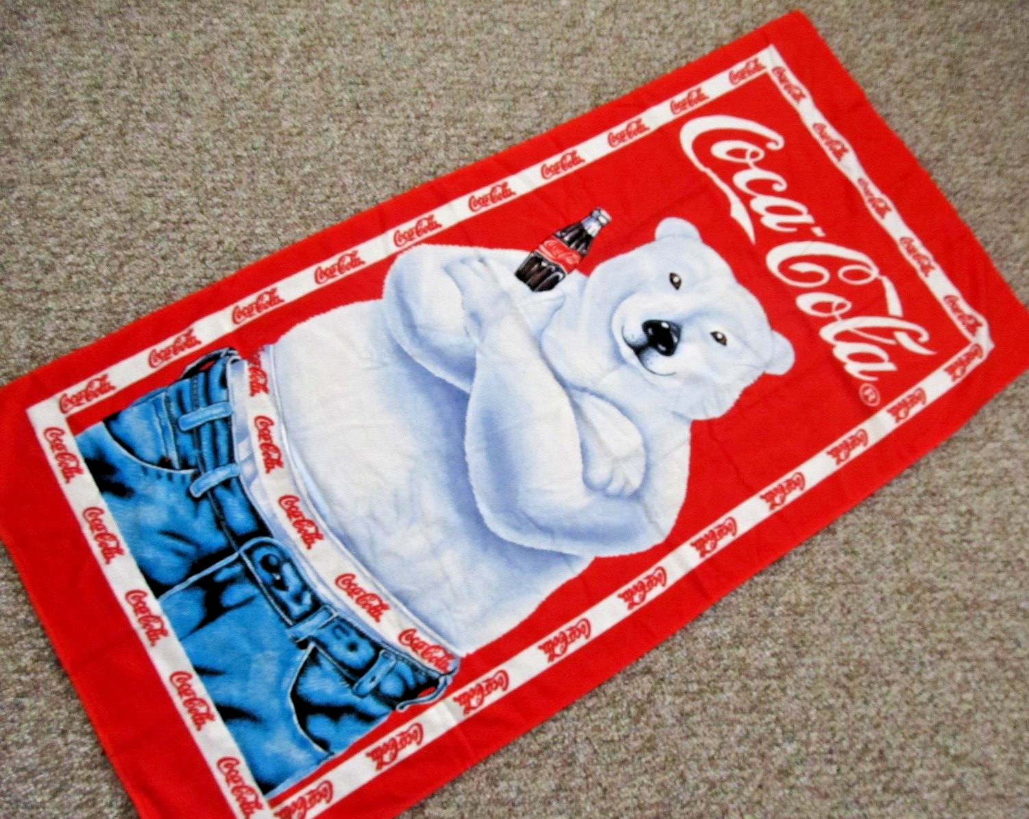 RARE Large Coca-Cola / COKE Polar Bear / Underware Beach Towel ~ Vintage 1997