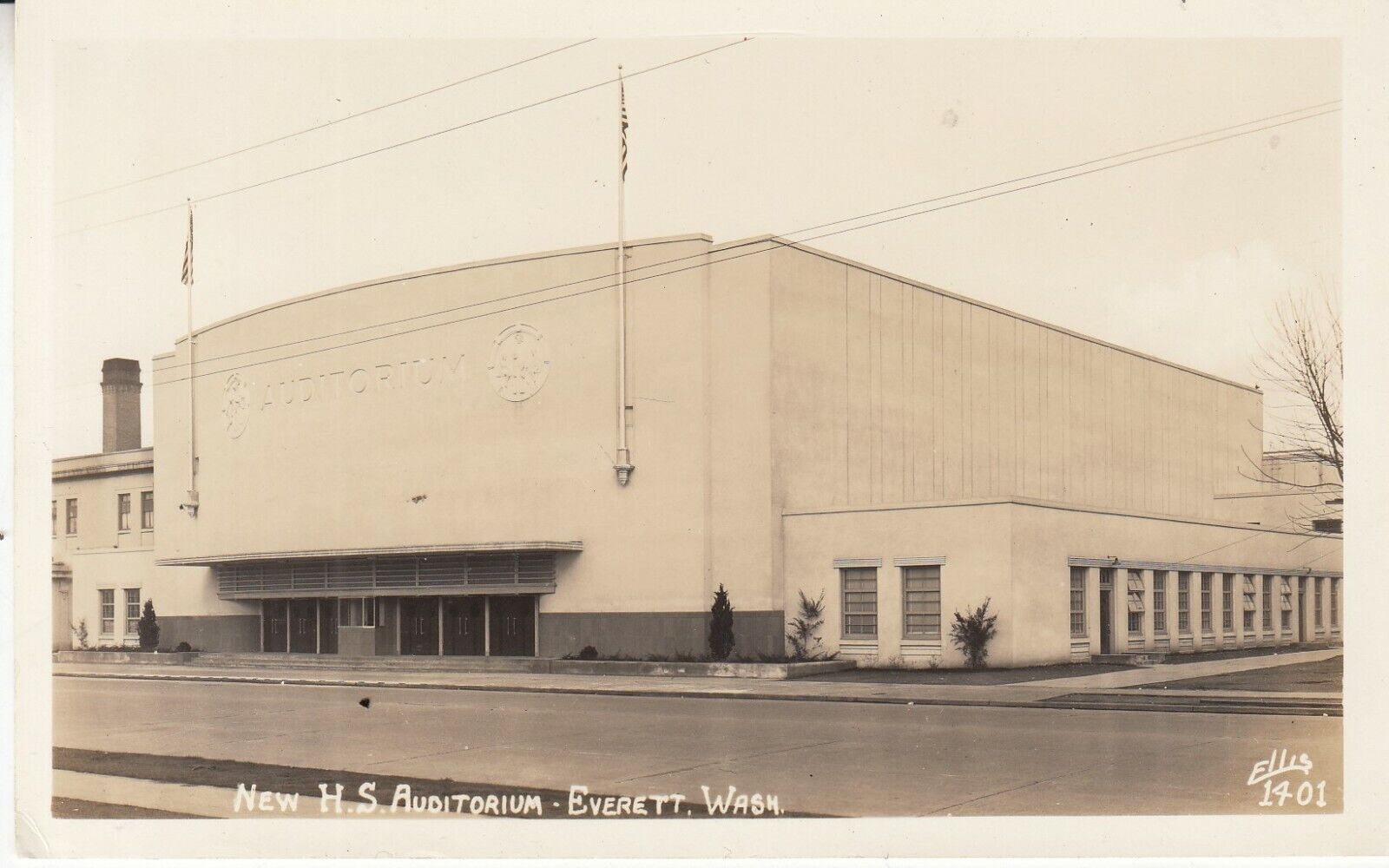Vintage Postcard Washington, WA, Everett, High School Auditorium, RPPC