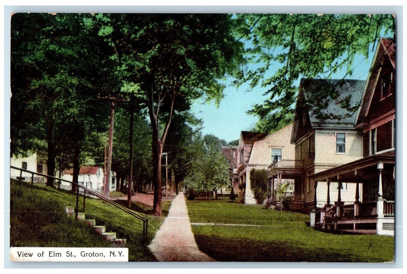 c1910's View Of Elm Street Houses Groton New York NY Posted Antique Postcard