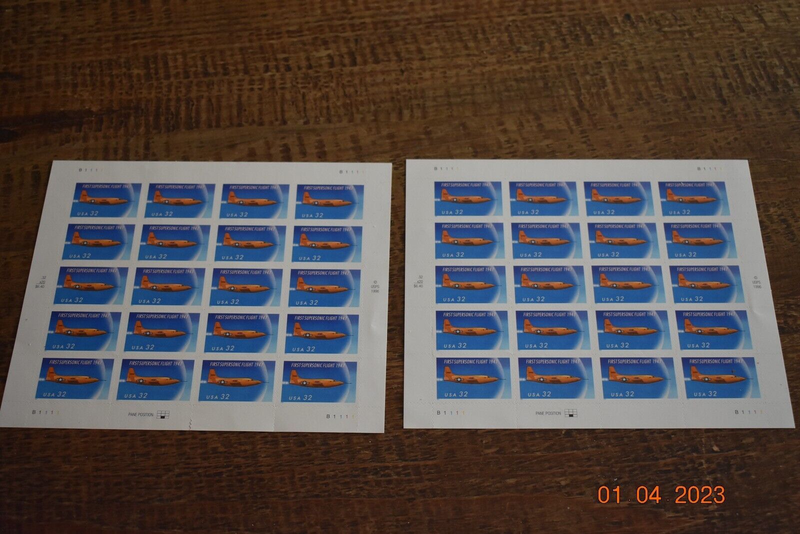 US, First Supersonic Flight, 32 cents, lot of 2 stamp sheets of 20 (40 total)