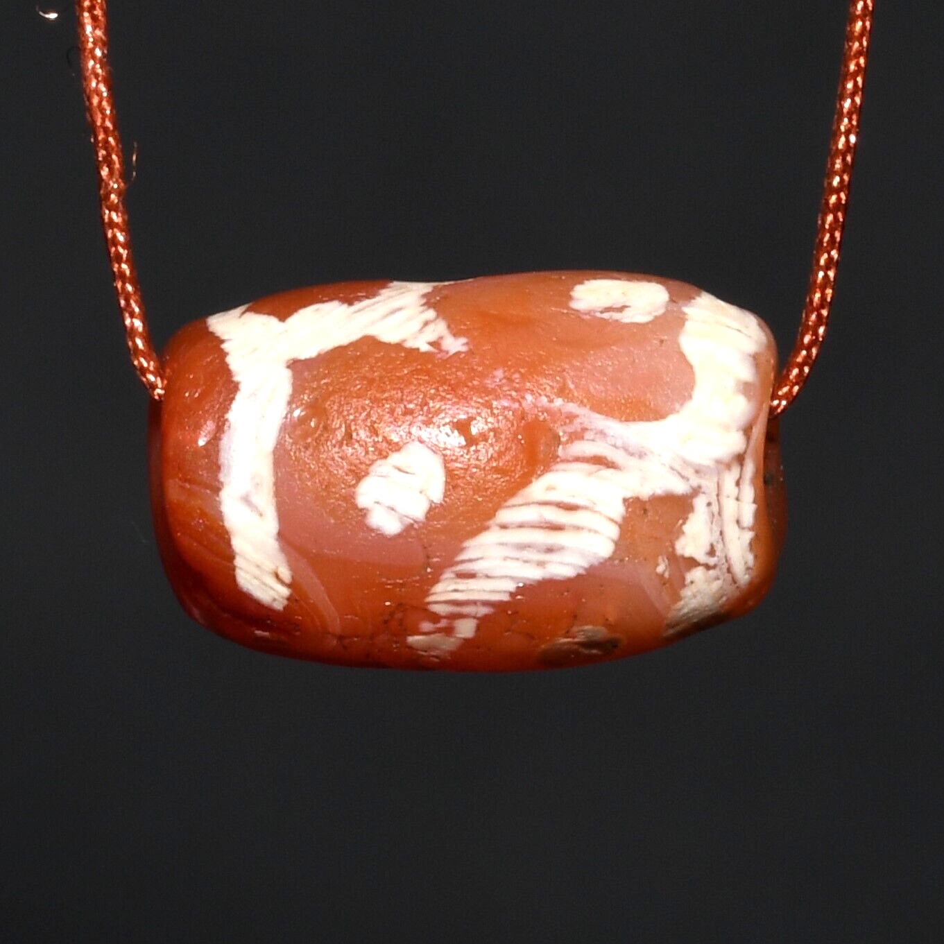 Genuine Large Ancient Central Asian Etched Carnelian Bead over 1200 Years Old