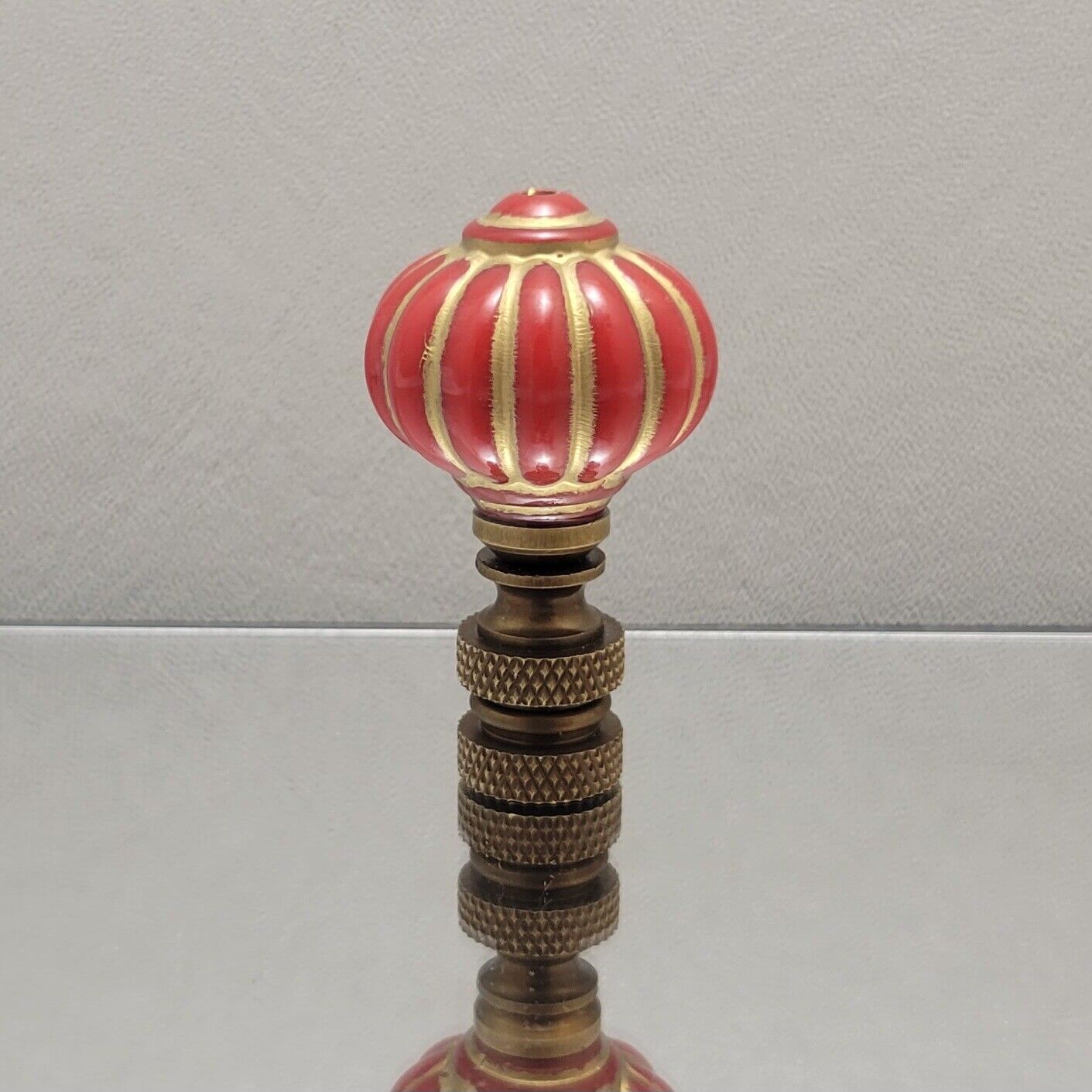 Red/Gold, Acrylic, Antique Style Lamp Finials Polished or Antique Brass Bases