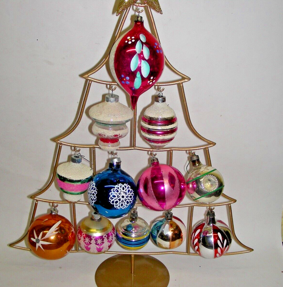 12 Vintage Mercury Glass Christmas Ornaments Shapes Glitter Mica