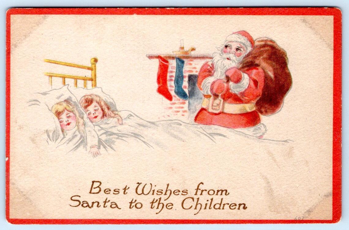 1910's SANTA CLAUS VISITS SLEEPING CHILDREN GIBSON ART CO ANTIQUE POSTCARD
