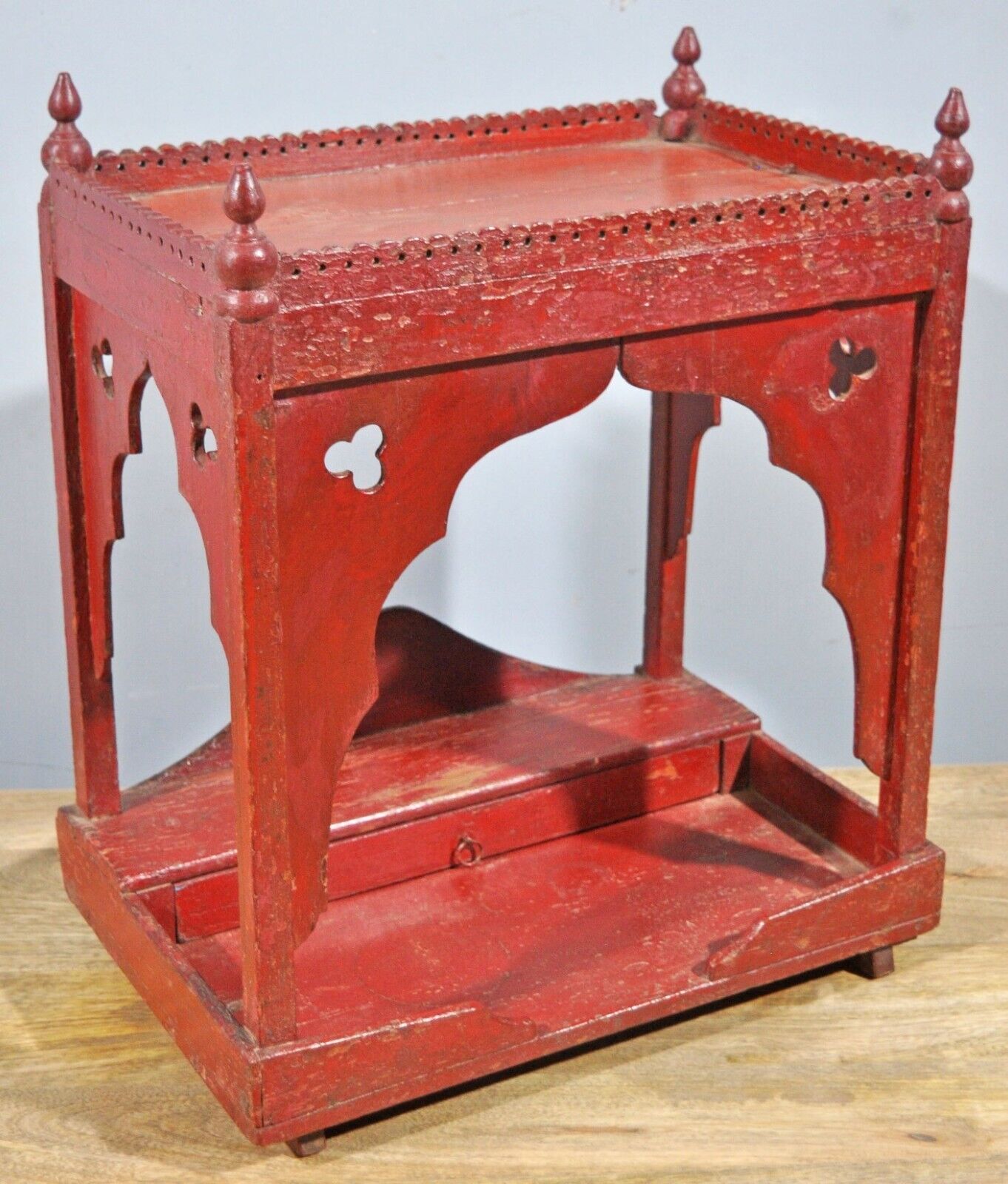 Antique Wooden Large Red Worship Temple Mandir Original Old Fine Hand Crafted