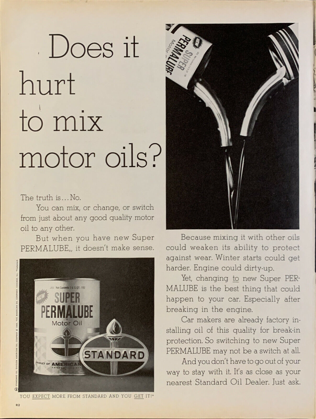 Vintage 1966 Standard Super Permalube Motor Oil Can In Print Ad Advertisement