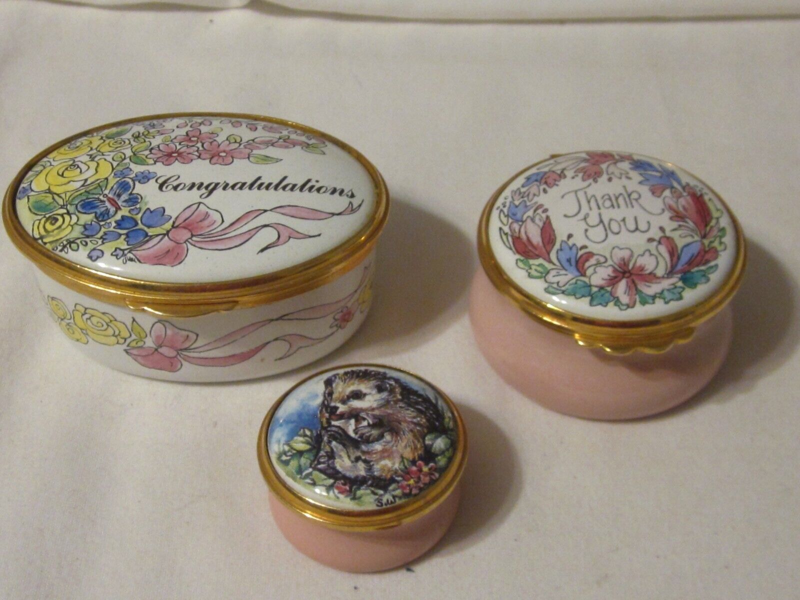 Kingsley Enamels Worchester England Lot of 3 Trinket or Pill Boxes