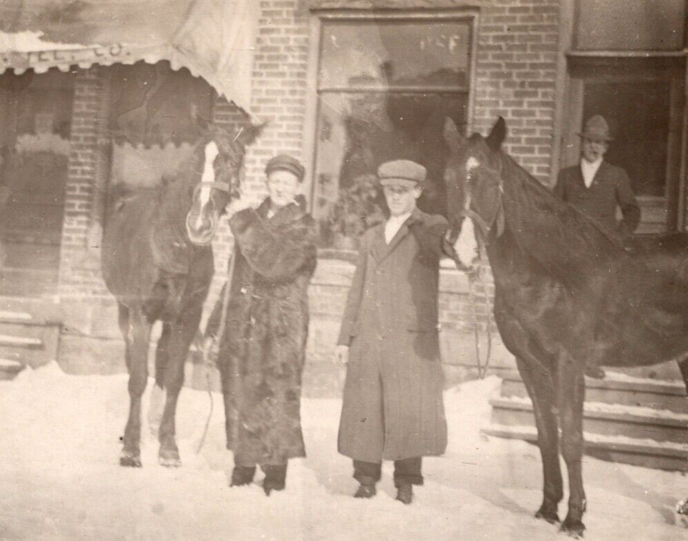 RPPC Men w/ Horses Full Length Fur Coat Exterior View ANTIQUE Postcard CYKO