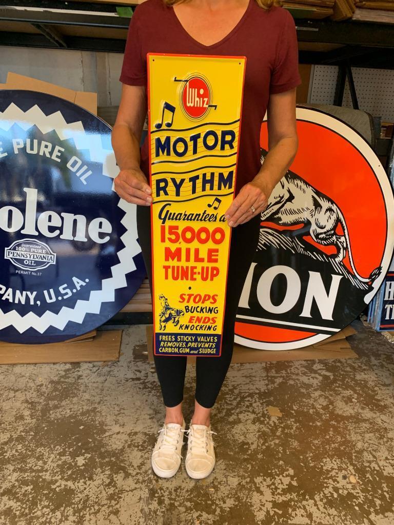 Antique Vintage Old Style Sign Whiz Motor Oil Rythym Made in USA