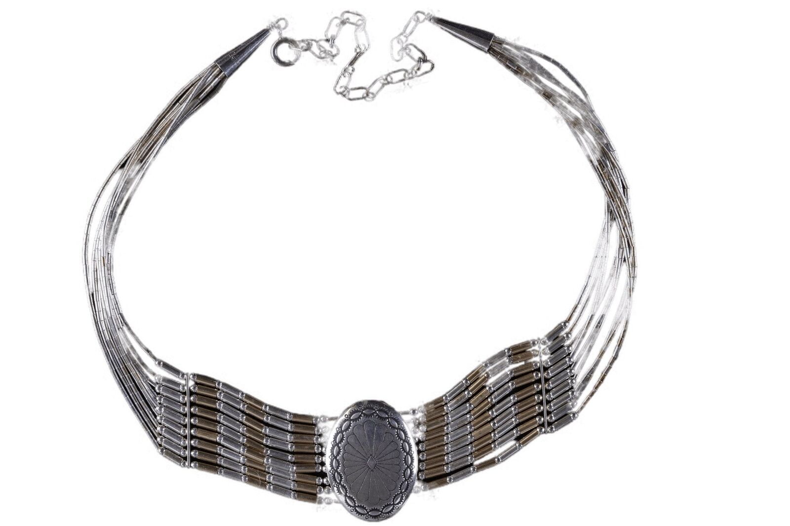 Vintage Southwestern QT Sterling liquid silver concho necklace