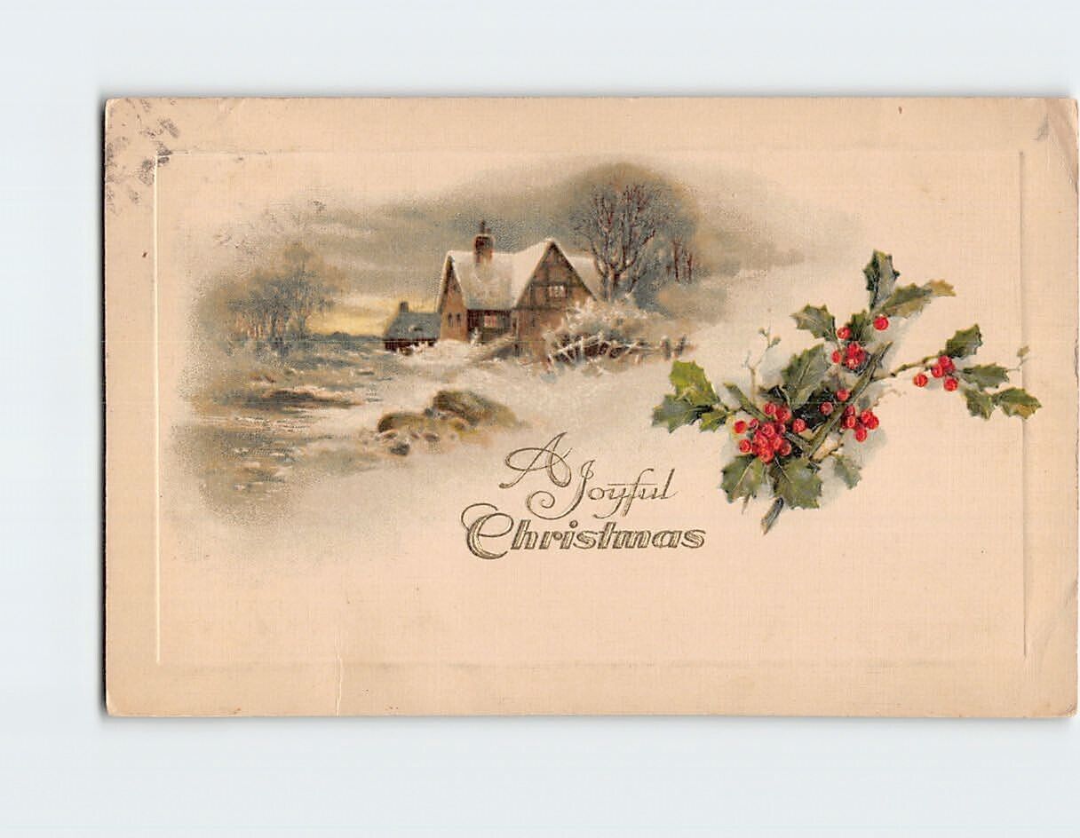 Postcard A Joyful Christmas with Hollies Christmas Art Print