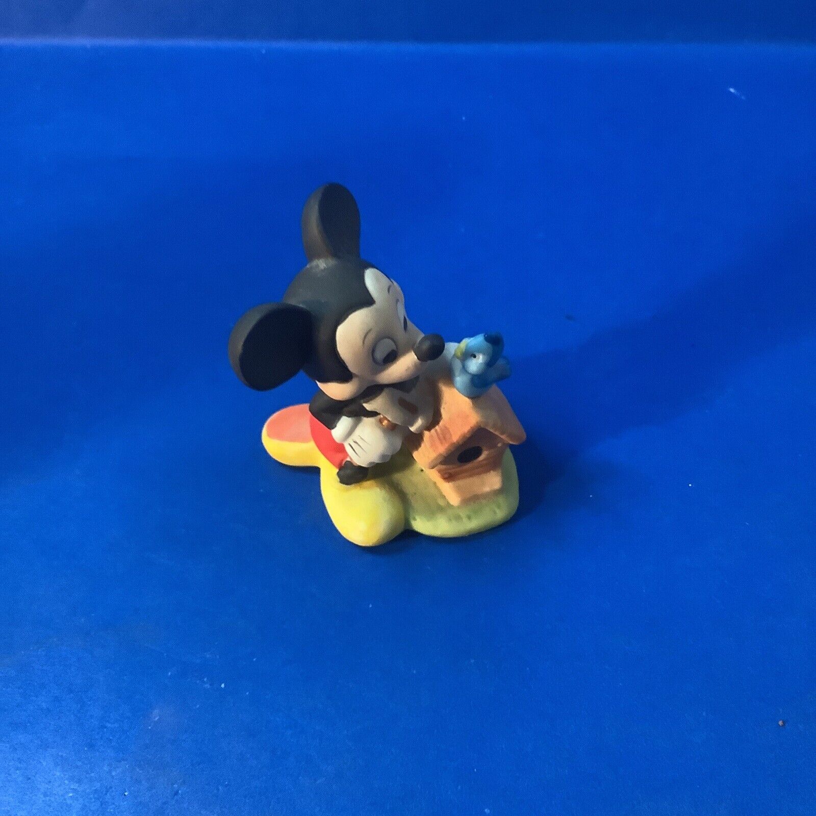 Vintage Disney Mickey Mouse Figurine with bird House And Bluebird 