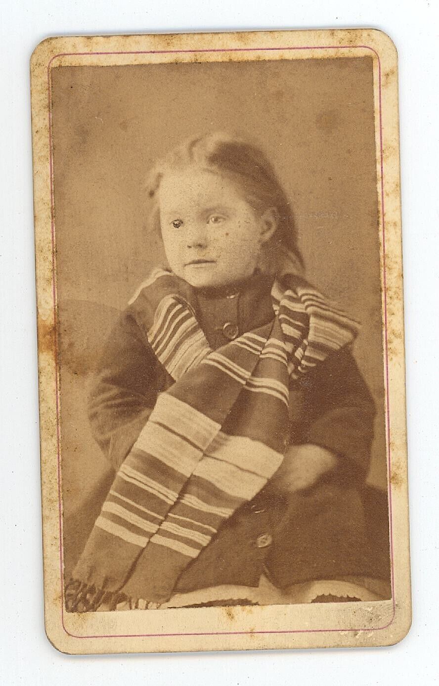 Antique ID'd CDV Circa 1870s Garber Little Girl Named Lillie Garber Clinton, IL