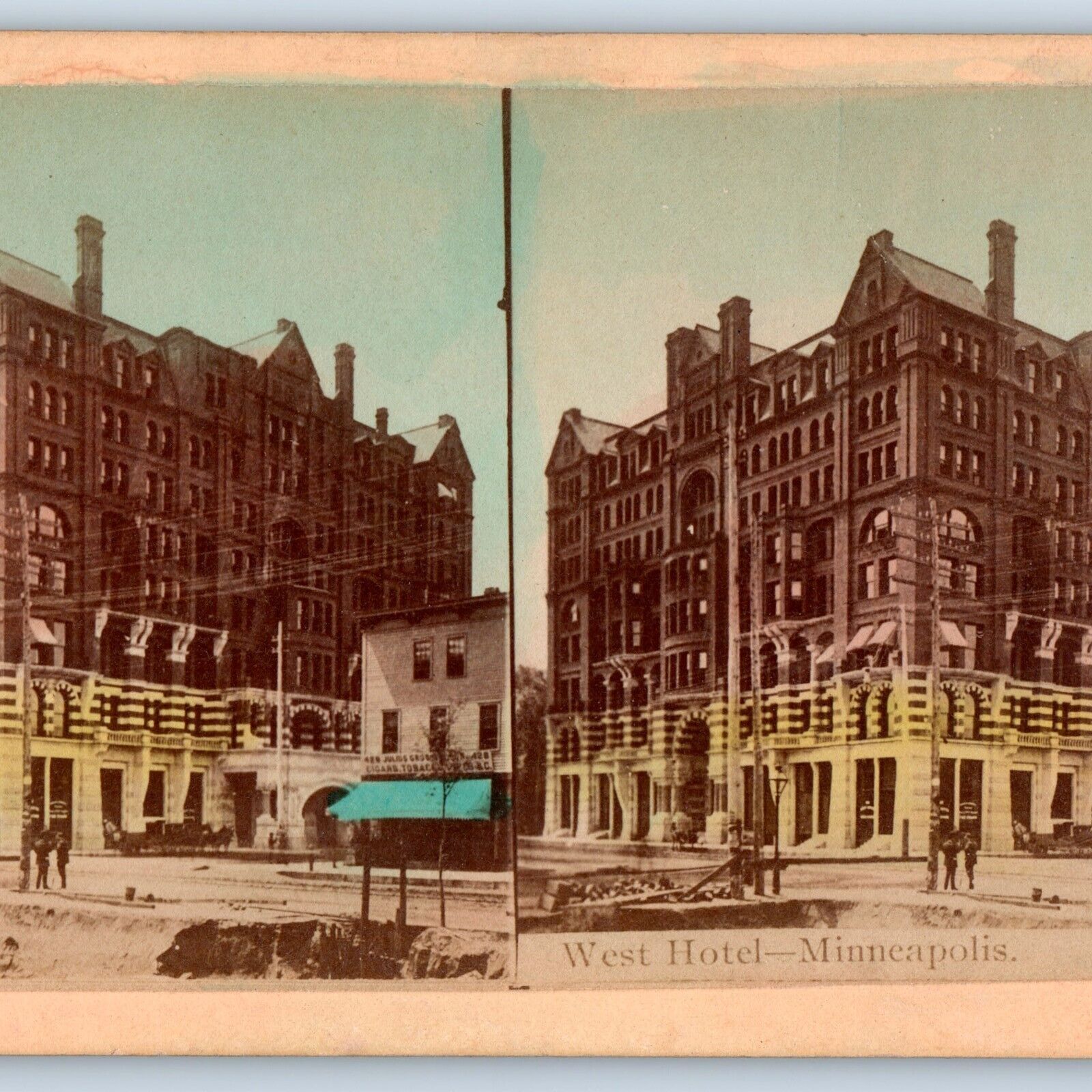 c1880s Minneapolis, MN West Hotel Hand Colored Stereoview Real Photo Liberty V28