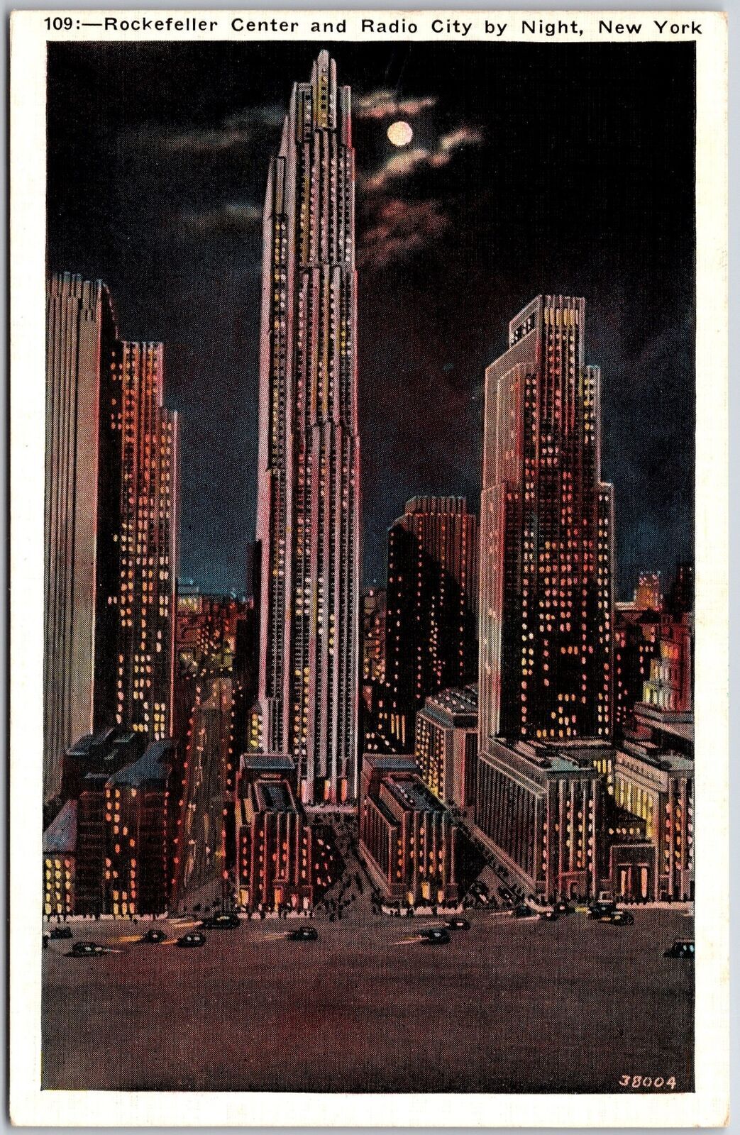 1935 Rockefeller Center And Radio City By Night New York NY Posted Postcard