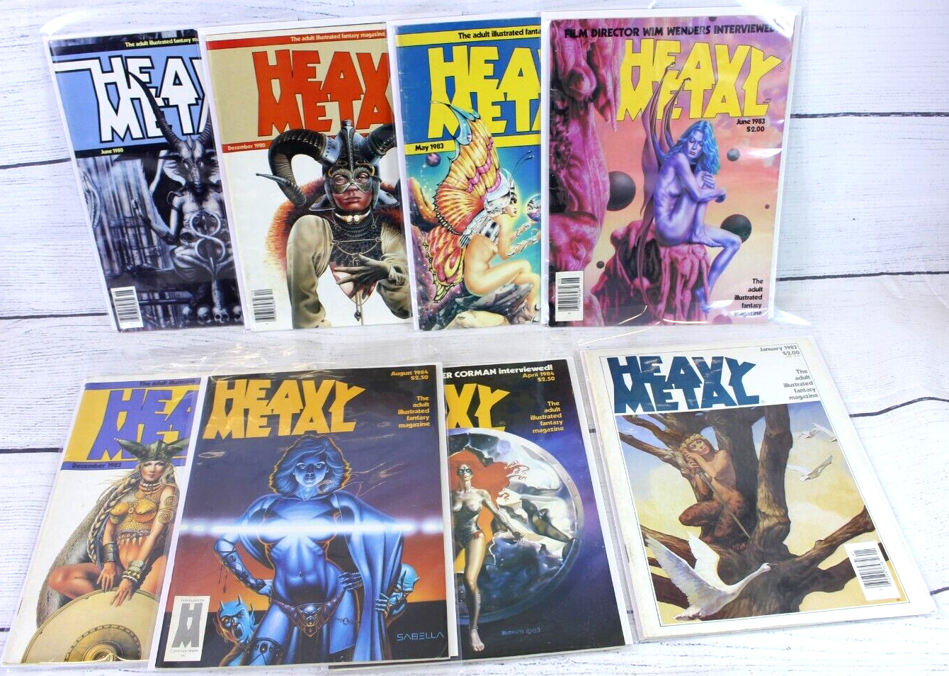 Lot of 8 vintage Heavy Metal Magazine 1980,1983,1984 Adult Fantasy Illustrated