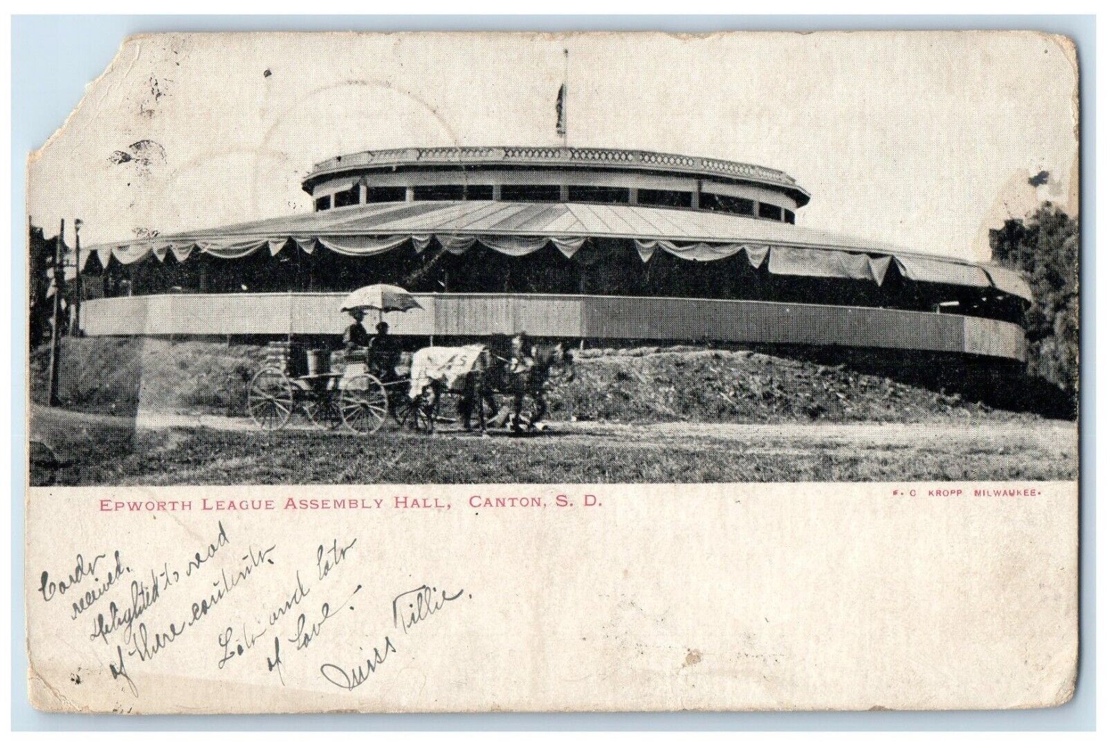 1909 Epworth League Assembly Hall Exterior Building Canton South Dakota Postcard