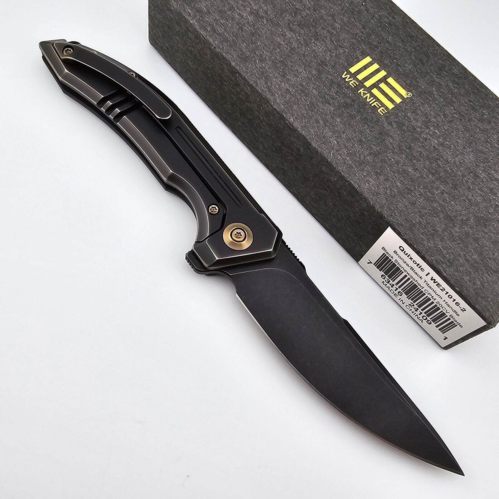 WE Knife Quixotic Folder Knife Bronze Black Titanium Handle 20CV Blade WE21016-2