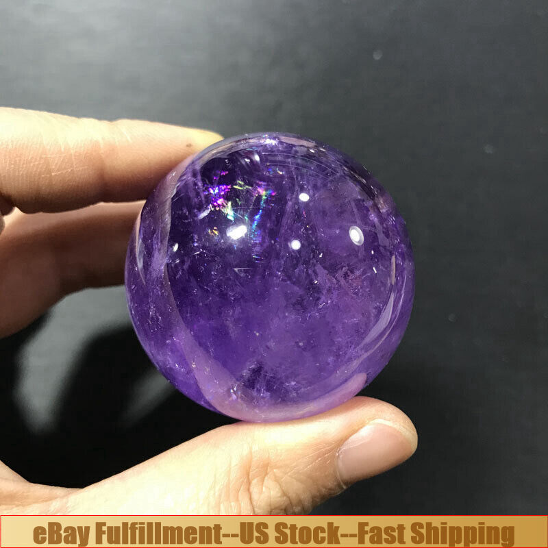 45mm Reiki Natural Amethyst Sphere Quartz Crystal Ball Stone Decor W/ Stand 2Pcs