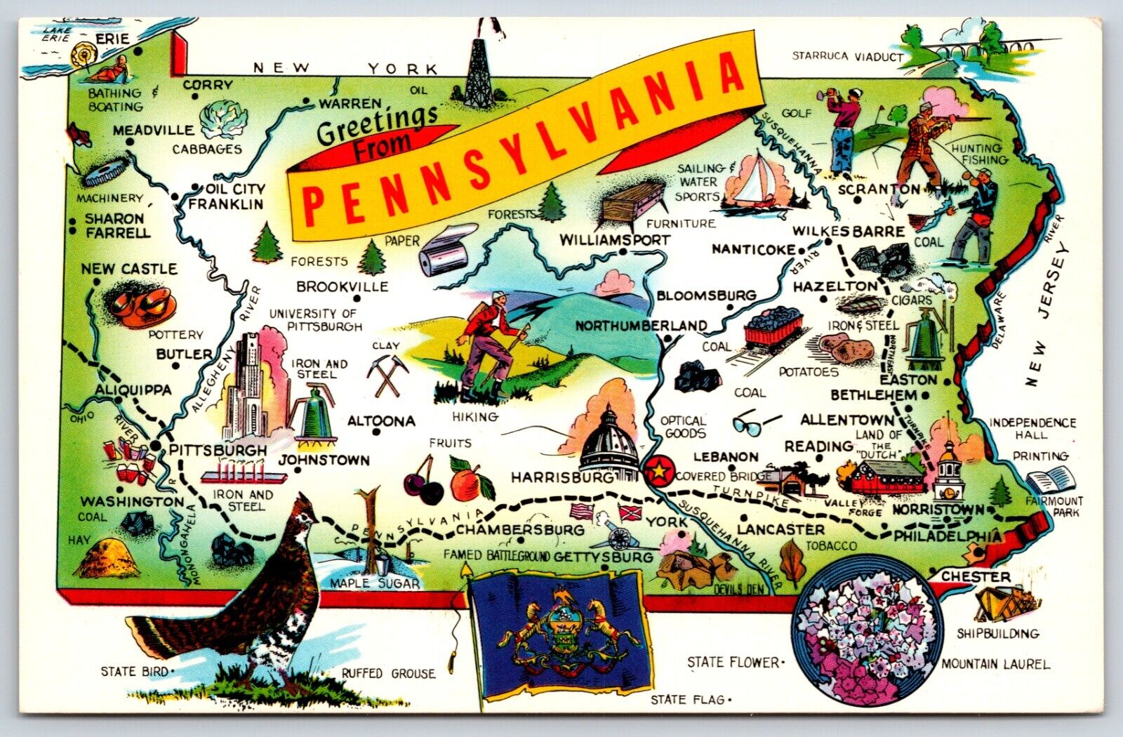 Postcard Greetings From Pennsylvania, Overview Map, Unposted