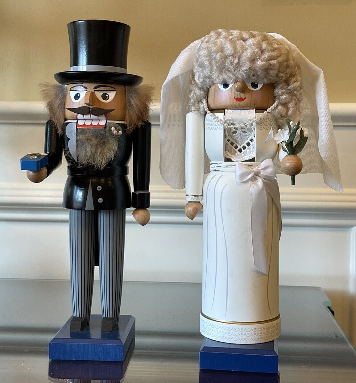 Pair Of Vintage German E.M. Merck Nutcrackers - Bride Groom Old World Christmas