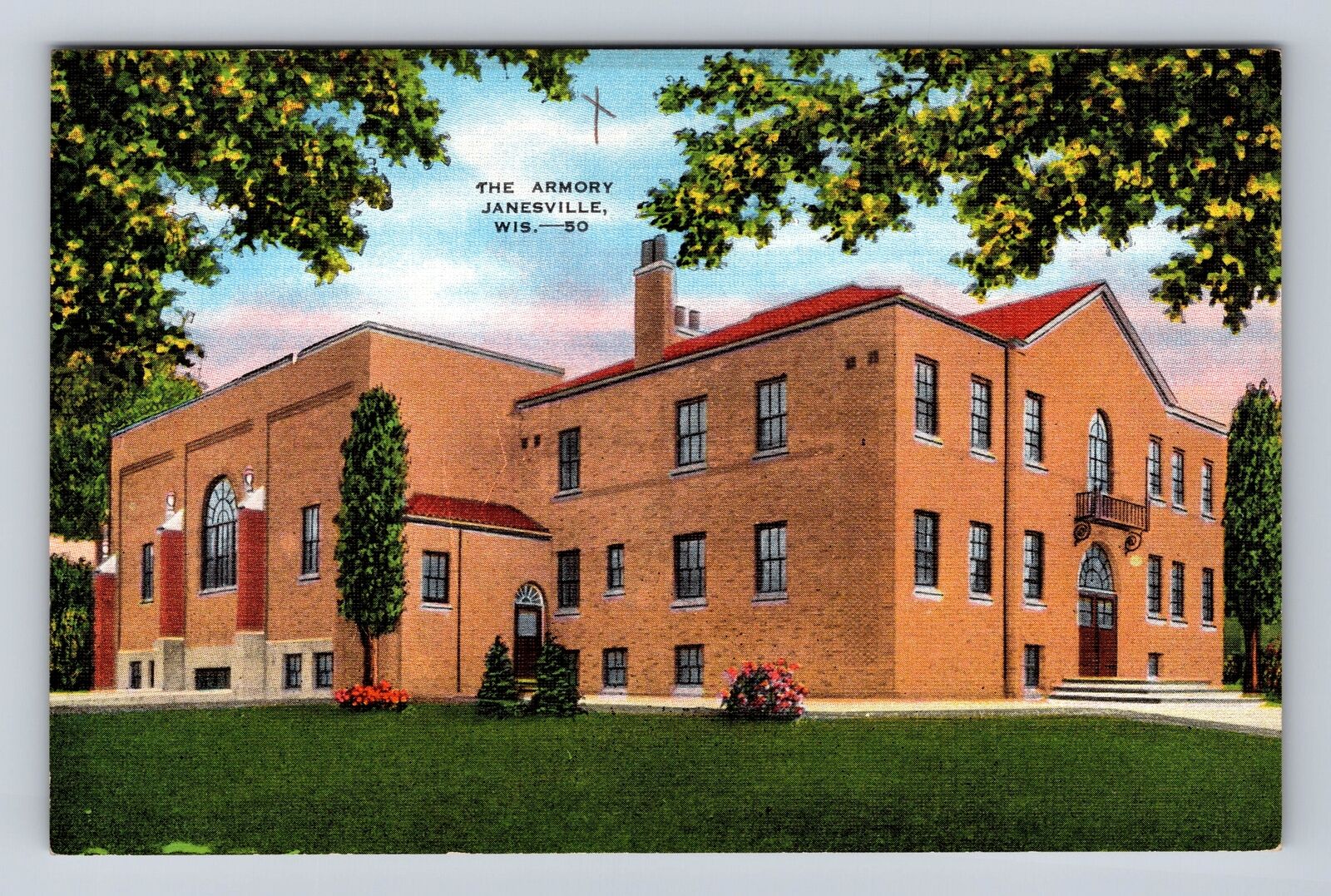 Janesville WI-Wisconsin, The Armory, Antique, Vintage Souvenir Postcard