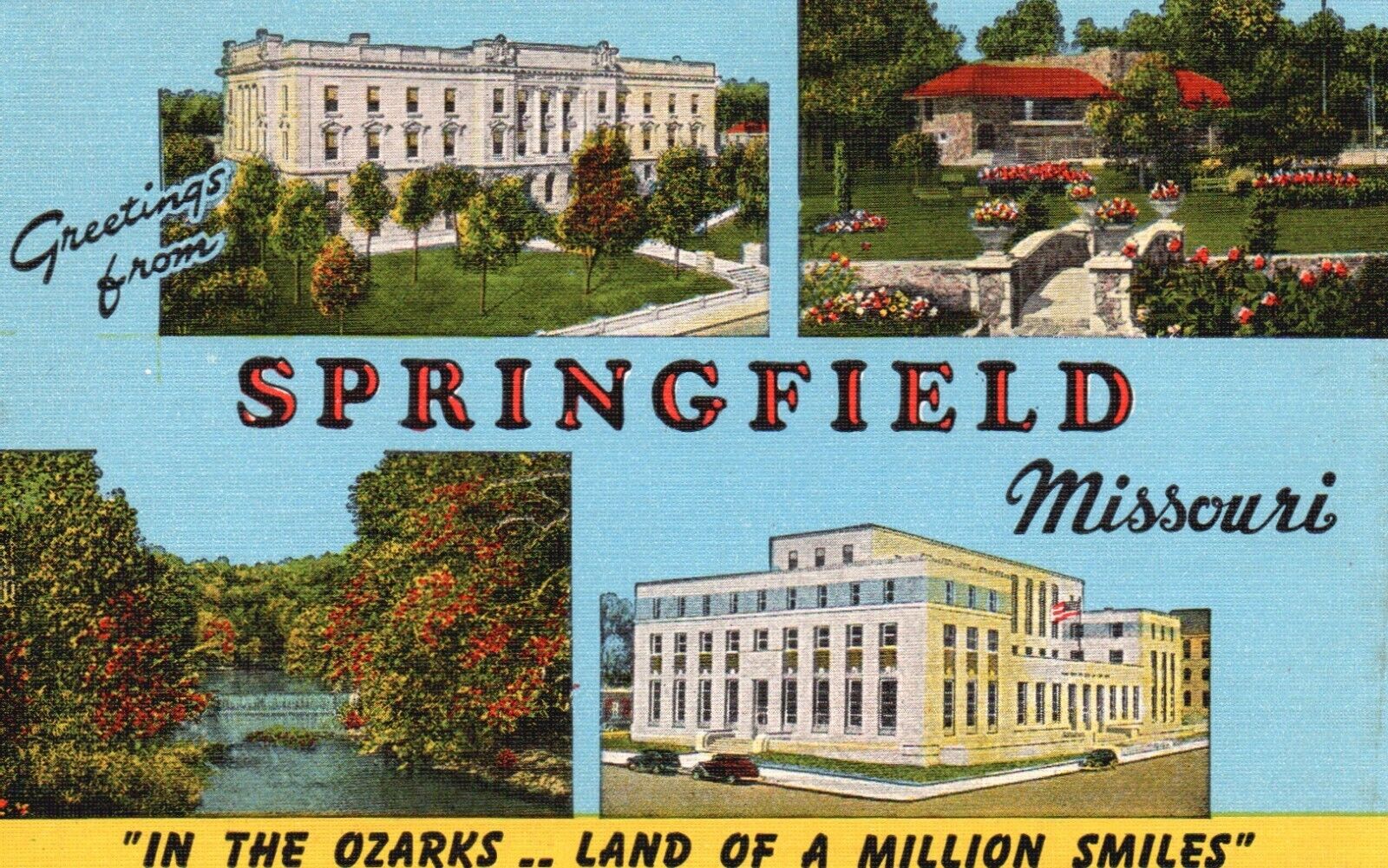Greetings from Springfield, MO, Multi View, Linen Vintage Postcard e5102