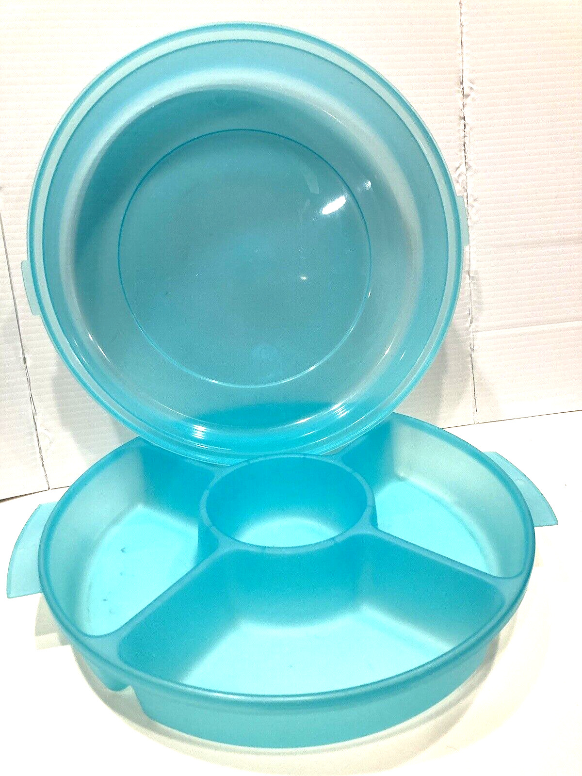 Divided Serving Tray With Center Cup & Cover Aqua  Fruit/Veggie Tray ECLIPSE