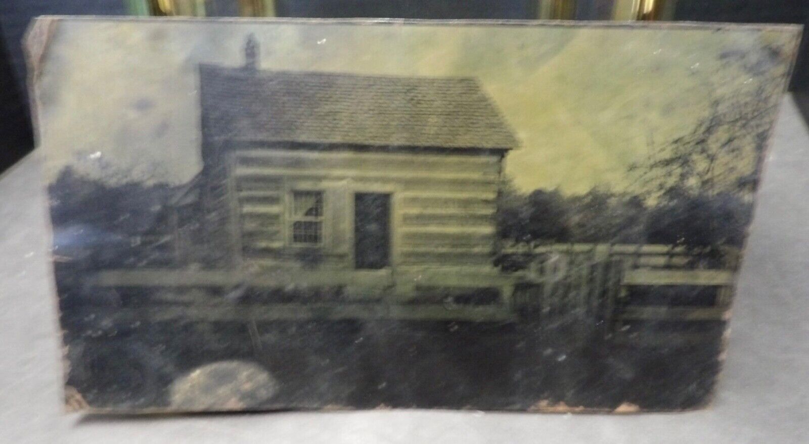 Early Full Plate FerroType of Log Cabin - 1860s or 1870s Era.  Lincoln\'s Home?