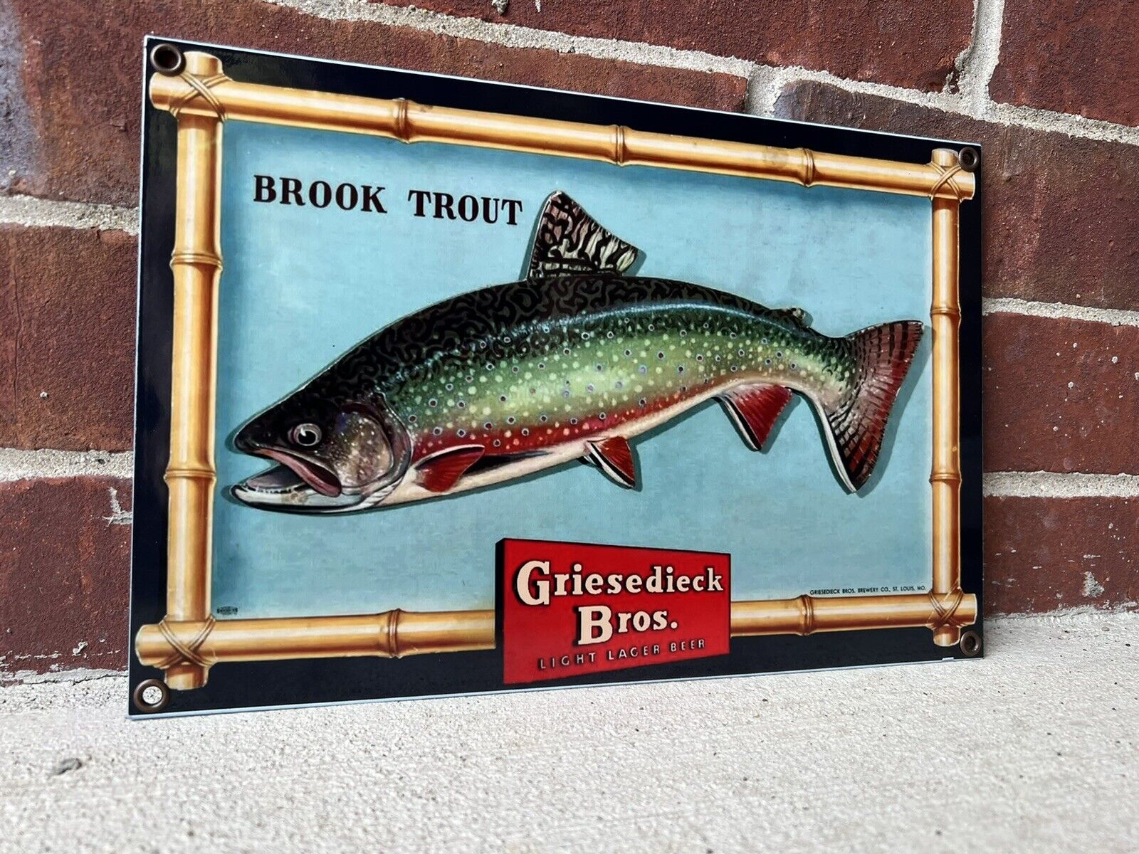 12in Griesedieck Bros Beer Vintage Style Heavy Metal Steel Sign Fishing Trout