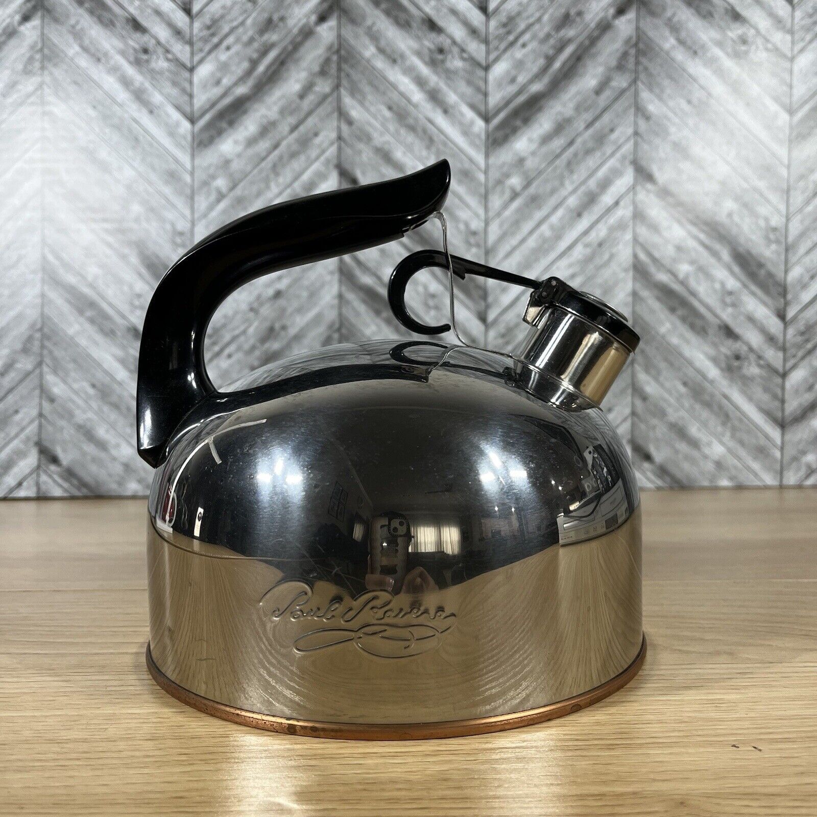 Vintage Paul Revere Ware  Copper Bottom Whistling Tea Kettle Pot CU06 j