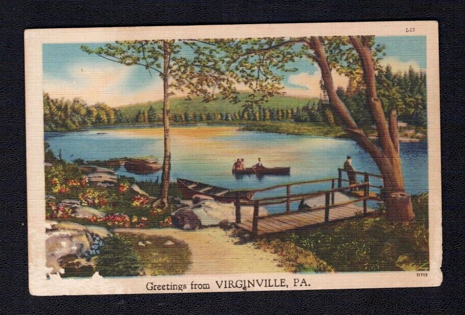 Virginville PA Pennsylvania Greetings Canoe Lake Vintage Berks County Postcard